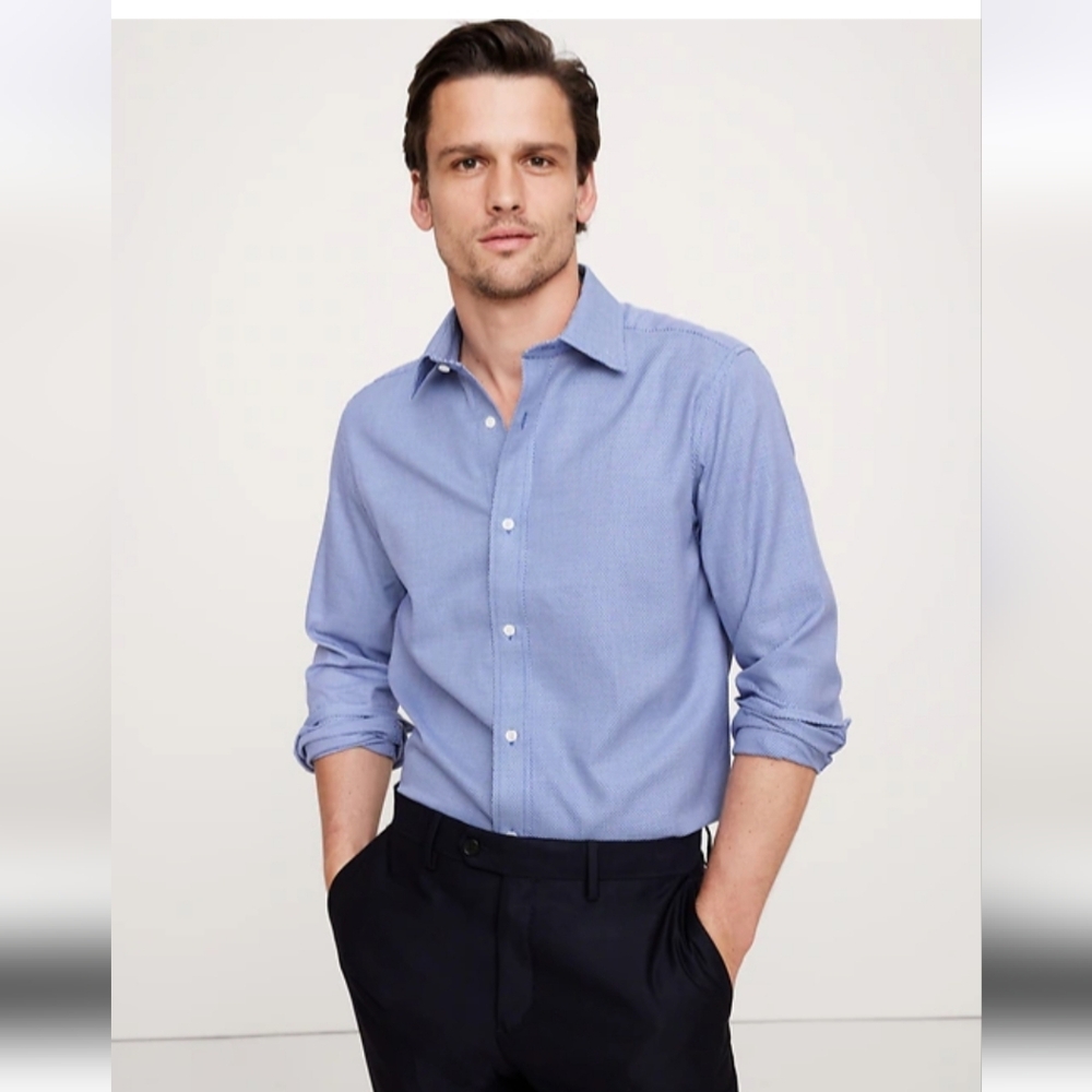 Banana Republic Non-iron Tailored Slim Fit Micro Denim Blue Dress Shirt Small S